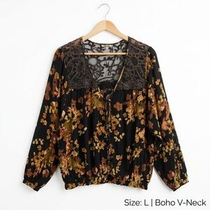 Gimmicks by BKE Boho Floral Lace Blouse L